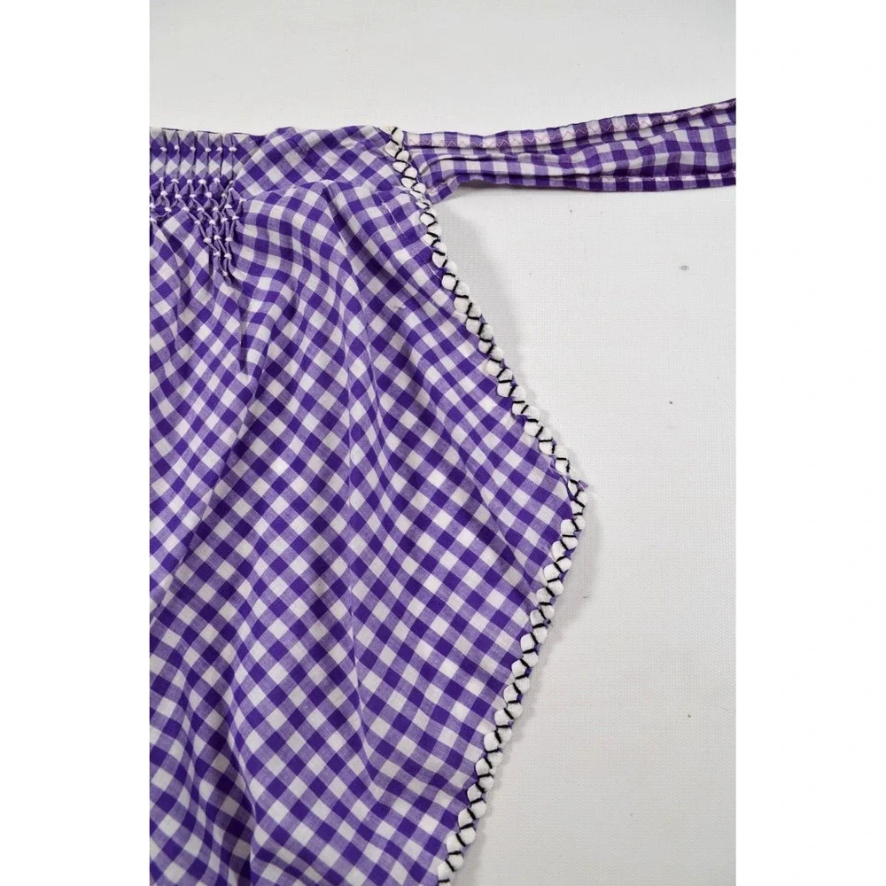 Vintage MCM 60s Half Apron Purple‎ & White Gingham Smocked Pocket Waist Band 20